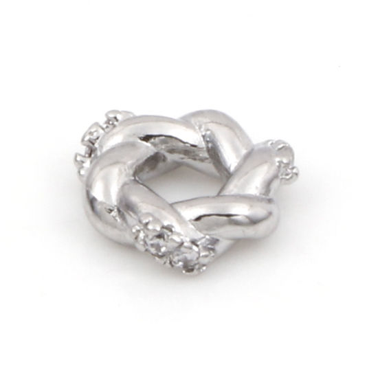 Immagine di Ottone & Zircone Cubico Perline Distanziatrici per Gioielli Fai-da-te che Fanno Risultati Vero Platino Placcato Trasparente Intrecciato Anello Micro Spianare Circa 8mm Dia, Foro:Circa 2.8mm, 2 Pz