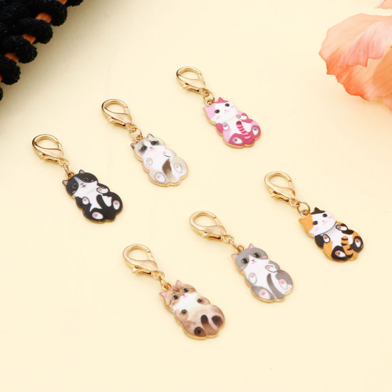 Picture of Zinc Based Alloy Knitting Stitch Markers Cat Animal Gold Plated Enamel 4.5cm x 1.4cm, 1 Set ( 6 PCs/Set)