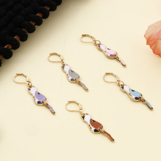 Picture of Zinc Based Alloy Knitting Stitch Markers Cat Animal Gold Plated Enamel 5.4cm x 1cm, 1 Set ( 5 PCs/Set)