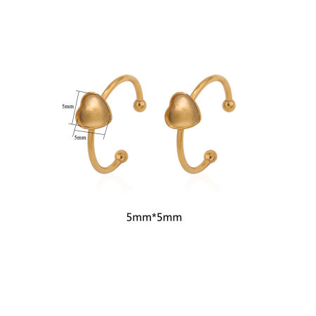 Bild von 304 Edelstahl Offen Verstellbar Ring 18K Gold plattiert Herz Cabochon Fassung (Für 5mm x 5mm) 18mm (US Größe 7.75), 2 Stück