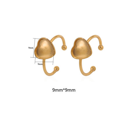 Bild von 304 Edelstahl Offen Verstellbar Ring 18K Gold plattiert Herz Cabochon Fassung (Für 9x9mm) 18mm (US Größe 7.75), 2 Stück
