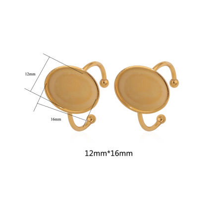 Bild von 304 Edelstahl Offen Verstellbar Ring 18K Gold plattiert Oval Cabochon Fassung (Für 16mmx12mm) 18mm (US Größe 7.75), 2 Stück