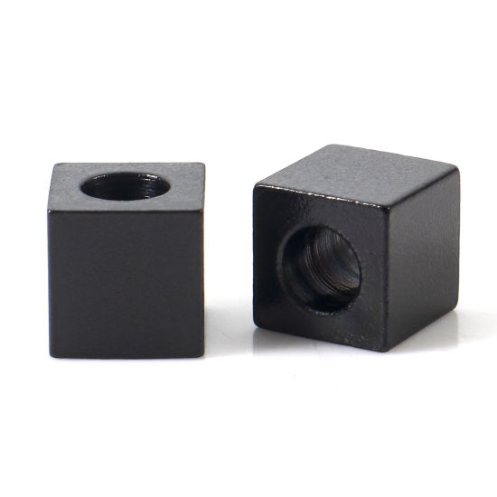 Imagen de Recubrimiento al Vacío PVD Ecológico 304 Acero Inoxidable Cuentas para la Fabricación de Joyas con Dijes de Bricolaje Cubo Negro 2.5mm x 2.5mm, Agujero: Aprox 1.5mm, 10 Unidades