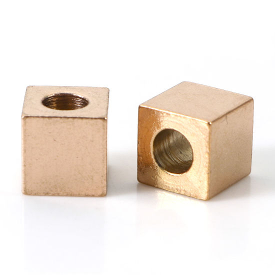 Imagen de Recubrimiento al Vacío PVD Ecológico 304 Acero Inoxidable Cuentas para la Fabricación de Joyas con Dijes de Bricolaje Cubo Oro Rosa 2.5mm x 2.5mm, Agujero: Aprox 1.5mm, 10 Unidades