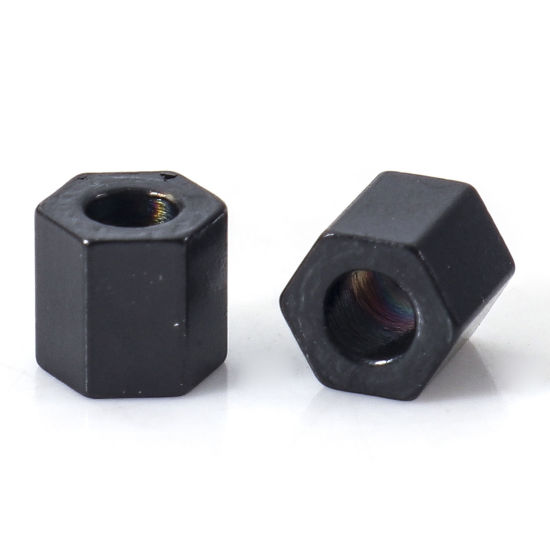 Imagen de Recubrimiento al Vacío PVD Ecológico 304 Acero Inoxidable Cuentas para la Fabricación de Joyas con Dijes de Bricolaje Prisma Hexagonal Negro 2mm x 2mm, Agujero: Aprox 1.2mm, 10 Unidades