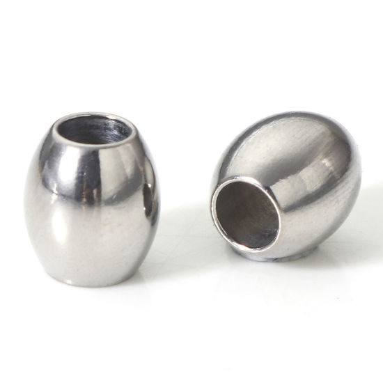 Imagen de 10 Unidades Recubrimiento al Vacío PVD Ecológico 304 Acero Inoxidable Cuentas para la Fabricación de Joyas con Dijes de Bricolaje Óvalo Tono de Plata 6mm x 5mm, Agujero: Aprox 2.2mm