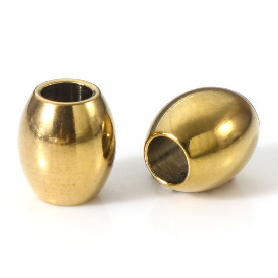 Imagen de Recubrimiento al Vacío PVD Ecológico 304 Acero Inoxidable Cuentas para la Fabricación de Joyas con Dijes de Bricolaje Óvalo Chapado en Oro de 18K 6mm x 5mm, Agujero: Aprox 2.2mm, 10 Unidades