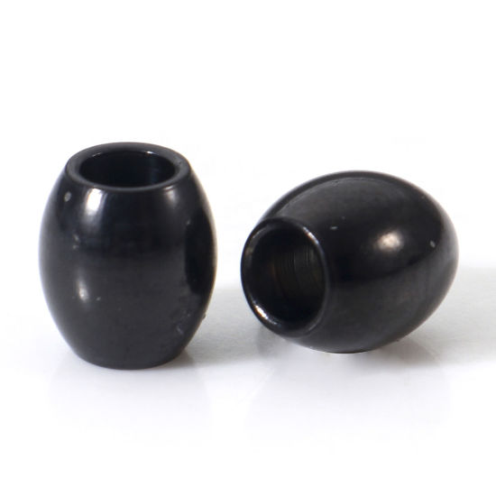 Imagen de Recubrimiento al Vacío PVD Ecológico 304 Acero Inoxidable Cuentas para la Fabricación de Joyas con Dijes de Bricolaje Óvalo Negro 6mm x 5mm, Agujero: Aprox 2.2mm, 10 Unidades
