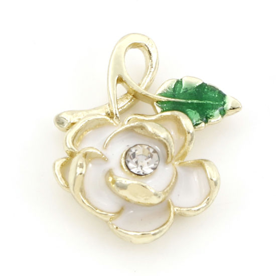 Image de Breloques La Saint Valentin en Alliage de Zinc Rose Doré Blanc à Strass Transparent Émail 19mm x 15mm, 10 Pcs