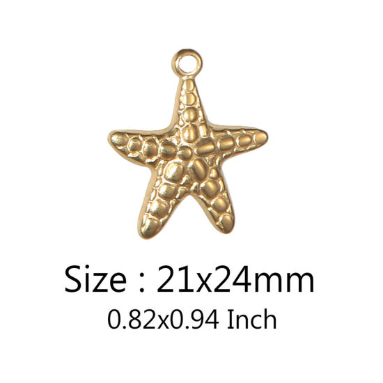 Изображение Экологичный 304 Нержавеющая Сталь Морские Украшения Подвески Морская Звезда Позолоченный Текстура 21мм x 24мм, 2 ШТ