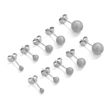 Image de Boucles d'Oreilles Puces en 304 Acier Inoxydable Balle Argent Mat Amas Stellaire 8mm Dia., Epaisseur de Fil: (20 gauge), 10 Pcs