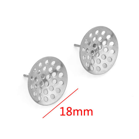 Image de Accessories de Boucle d'Oreille Stud Accessories pour DIY Fabrication de Bijoux en 304 Acier Inoxydable Rond Argent Mat Coller sur 18mm Dia., Epaisseur de Fil: (20 gauge), 6 Pcs