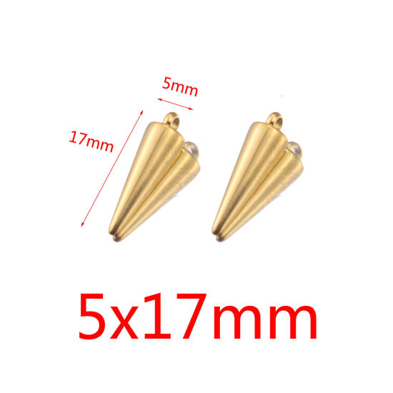 Picture of Eco-friendly 304 Stainless Steel Charms 18K Gold Color Cone 5mm x 17mm, 10 PCs