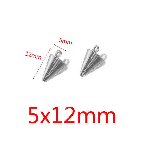 Picture of Eco-friendly 304 Stainless Steel Charms Silver Tone Cone 5mm x 12mm, 10 PCs