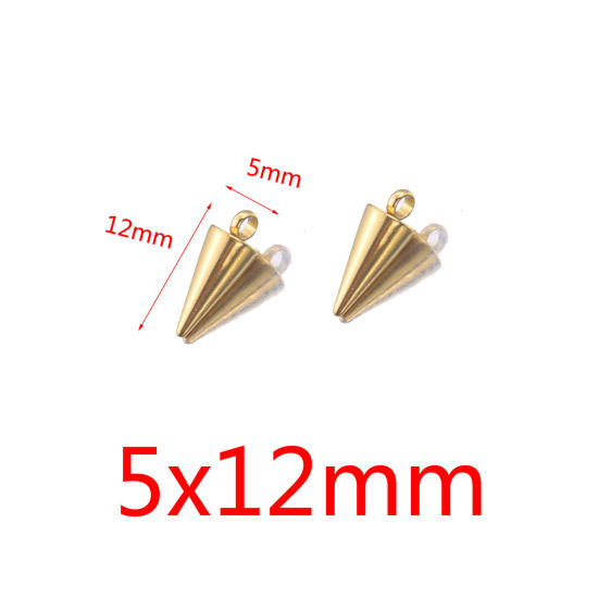 Picture of Eco-friendly 304 Stainless Steel Charms 18K Gold Color Cone 5mm x 12mm, 10 PCs