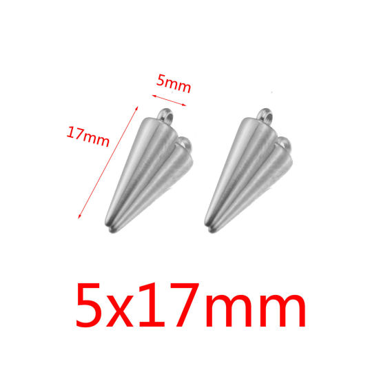 Picture of Eco-friendly 304 Stainless Steel Charms Silver Tone Cone 5mm x 17mm, 10 PCs