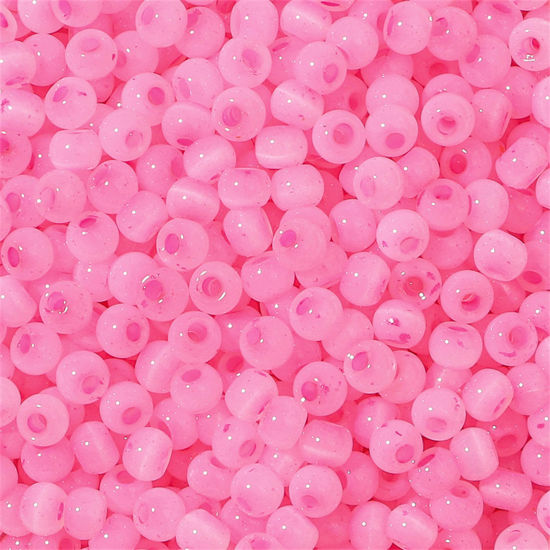 Изображение Семя Стеклянные Семя Бисеры Круглая колонна Ярко-розовый Цимофана Имитация Примерно 4мм диаметр Размер Поры 1мм, 10 Грамм