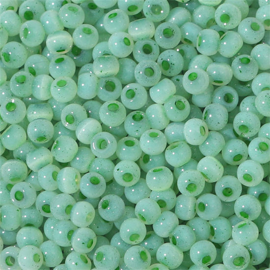Изображение Семя Стеклянные Семя Бисеры Круглая колонна Зеленый Цимофана Имитация Примерно 4мм диаметр Размер Поры 1мм, 10 Грамм
