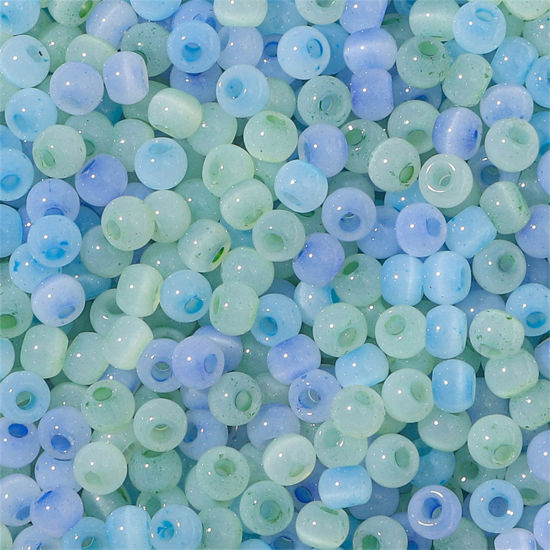 Изображение Семя Стеклянные Семя Бисеры Круглая колонна Синий & Зеленый Цимофана Имитация Примерно 4мм диаметр Размер Поры 1мм, 10 Грамм