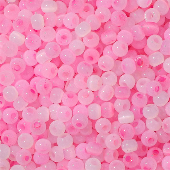 Изображение Семя Стеклянные Семя Бисеры Круглая колонна Белый & Розовый Цимофана Имитация Примерно 4мм диаметр Размер Поры 1мм, 10 Грамм