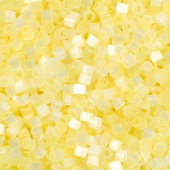 Picture of Glass Delica Seed Beads Round Bugle Lemon Yellow Cat's Eye Imitation About 2.5mm Dia., Hole: Approx 1mm, 10 Grams