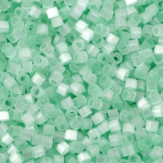 Picture of Glass Delica Seed Beads Round Bugle Light Green Cat's Eye Imitation About 2.5mm Dia., Hole: Approx 1mm, 10 Grams