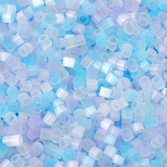 Picture of Glass Delica Seed Beads Round Bugle White & Blue Cat's Eye Imitation About 2.5mm Dia., Hole: Approx 1mm, 10 Grams