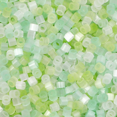 Image de Perles de Rocailles Delica en Verre Perles de Bugle Tube Blanc & Vert Œil de Chat Imitation Env. 2.5mm Dia., Trou: env. 1mm, 10 Grammes