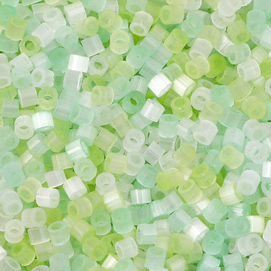 Picture of Glass Delica Seed Beads Round Bugle White & Green Cat's Eye Imitation About 2.5mm Dia., Hole: Approx 1mm, 10 Grams