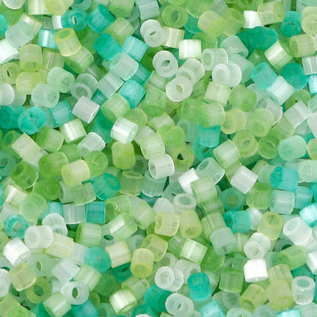 Image de Perles de Rocailles Delica en Verre Perles de Bugle Tube Vert Mousse & Vert Œil de Chat Imitation Env. 2.5mm Dia., Trou: env. 1mm, 10 Grammes