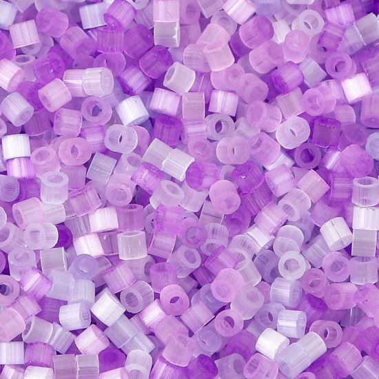 Picture of Glass Delica Seed Beads Round Bugle White & Purple Cat's Eye Imitation About 2.5mm Dia., Hole: Approx 1mm, 10 Grams