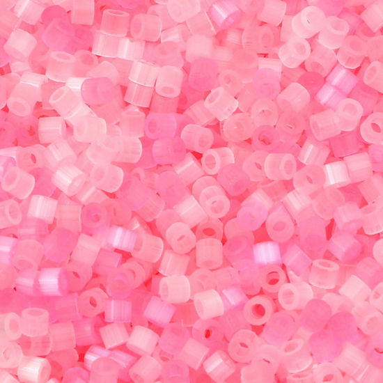 Picture of Glass Delica Seed Beads Round Bugle White & Pink Cat's Eye Imitation About 2.5mm Dia., Hole: Approx 1mm, 10 Grams