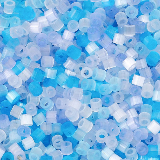 Picture of Glass Delica Seed Beads Round Bugle White & Blue Cat's Eye Imitation About 2.5mm Dia., Hole: Approx 1mm, 10 Grams