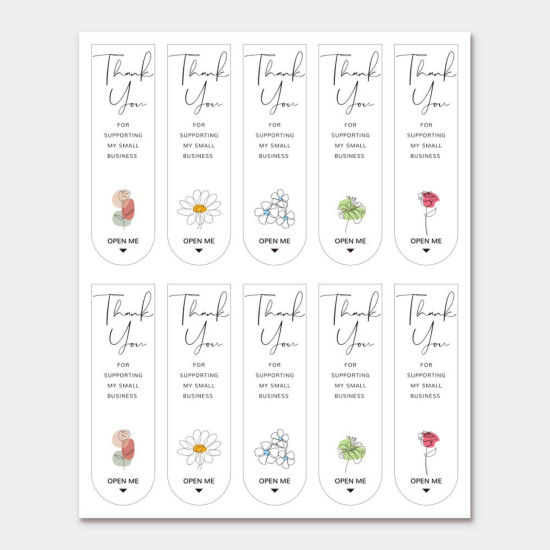 Image de Joints Autocollants Etiquettes en Papier d'Art Multicolore Rectangle Fleurs Message " THANK YOU " 7cm x 2cm, 1 Paquet ( 100 Pcs/Paquet)