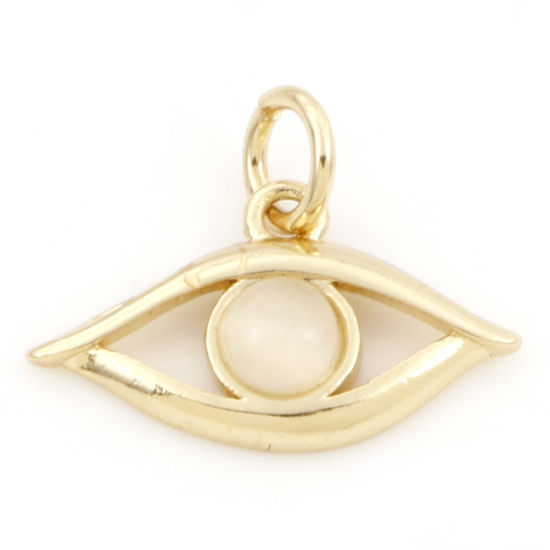 Picture of Brass Charms 18K Real Gold Plated Beige Eye Cat's Eye Imitation 17mm x 13mm, 1 Piece