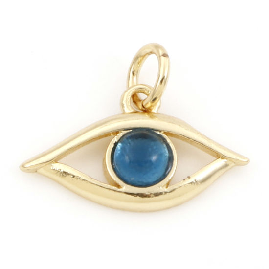 Picture of Brass Charms 18K Real Gold Plated Blue Eye Cat's Eye Imitation 17mm x 13mm, 1 Piece