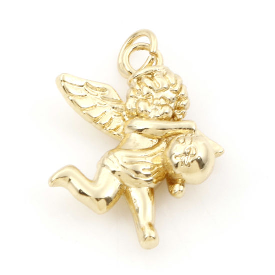 Picture of Brass Religious Charms 18K Real Gold Plated Angel 3D 24mm x 16mm, 1 Piece