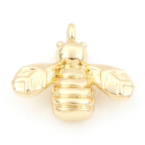 Изображение Латунь Подвески Пчелы 18K настоящее золото с покрытием Трехмерный 13мм x 12мм, 2 ШТ