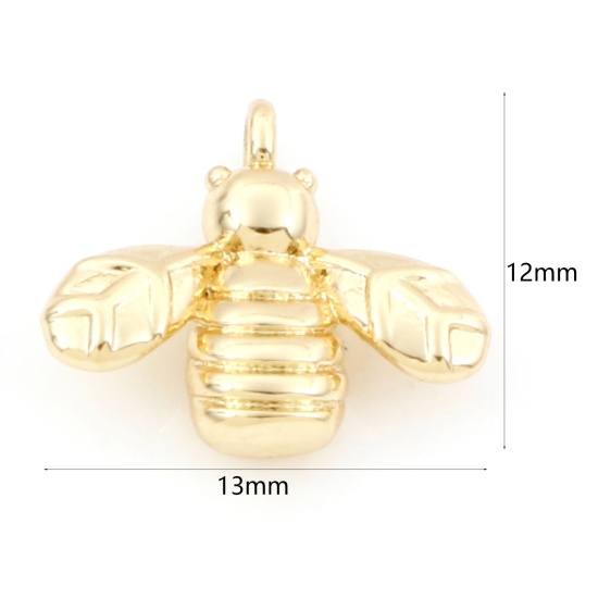 Изображение Латунь Подвески Пчелы 18K настоящее золото с покрытием Трехмерный 13мм x 12мм, 2 ШТ