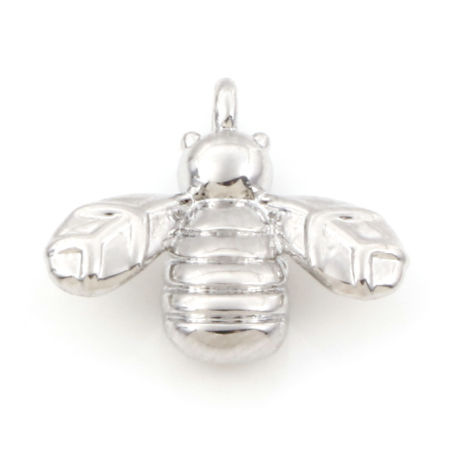 Image de Breloques en Laiton Abeille Plaqué Platine Véritable 3D 13mm x 12mm, 2 Pcs