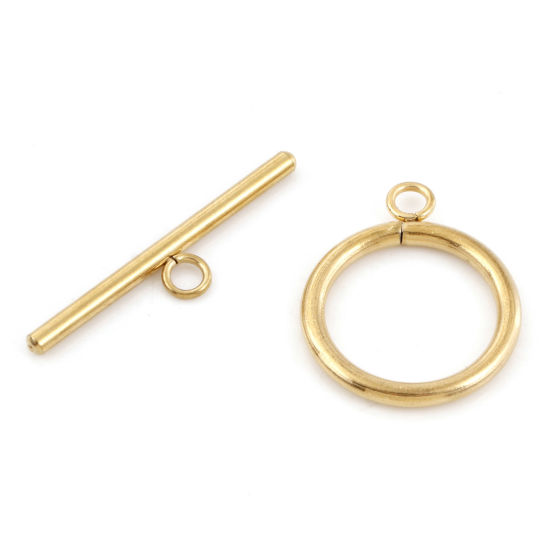 Picture of 2 Sets Eco-friendly Stainless Steel Toggle Clasps Circle Ring 18K Gold Plated 3.5x0.7cm 2.7x2.2cm