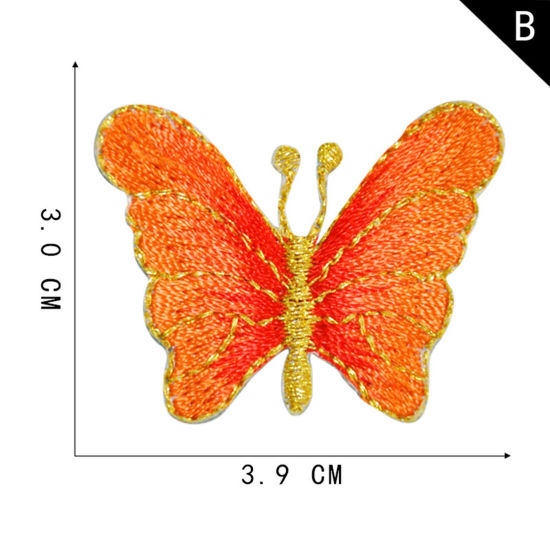 Picture of Polyester Insect Iron On Patches Appliques (With Glue Back) DIY Sewing Craft Clothing Decoration Orange-red Butterfly Animal 3.9cm x 3cm, 2 PCs