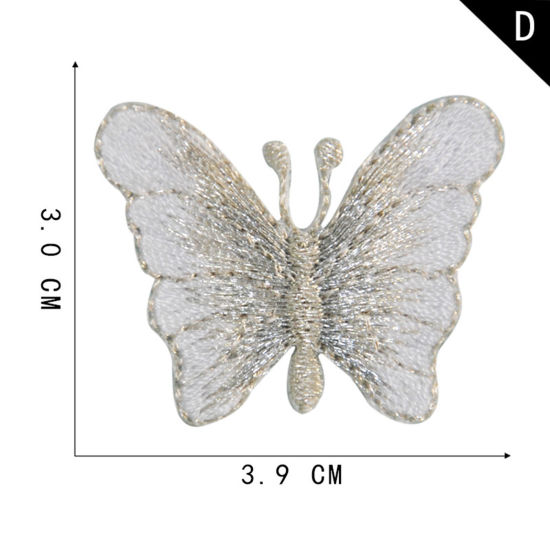 Picture of Polyester Insect Iron On Patches Appliques (With Glue Back) DIY Sewing Craft Clothing Decoration Gray Butterfly Animal 3.9cm x 3cm, 2 PCs