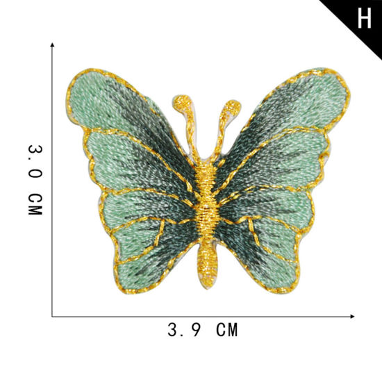 Picture of Polyester Insect Iron On Patches Appliques (With Glue Back) DIY Sewing Craft Clothing Decoration Green Butterfly Animal 3.9cm x 3cm, 2 PCs