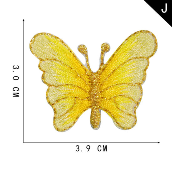 Picture of Polyester Insect Iron On Patches Appliques (With Glue Back) DIY Sewing Craft Clothing Decoration Golden Yellow Butterfly Animal 3.9cm x 3cm, 2 PCs