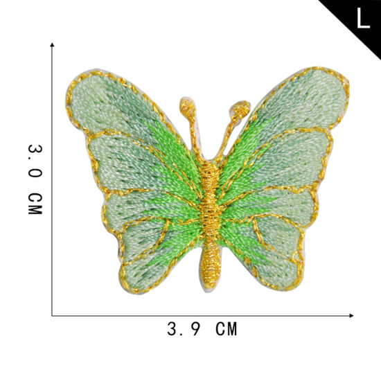 Picture of Polyester Insect Iron On Patches Appliques (With Glue Back) DIY Sewing Craft Clothing Decoration Light Green Butterfly Animal 3.9cm x 3cm, 2 PCs