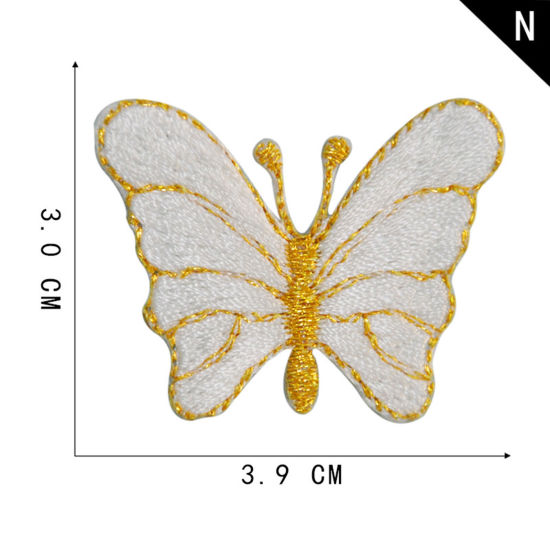 Picture of Polyester Insect Iron On Patches Appliques (With Glue Back) DIY Sewing Craft Clothing Decoration White Butterfly Animal 3.9cm x 3cm, 2 PCs