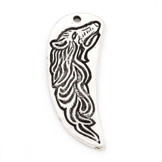 Picture of Zinc Based Alloy Pendants Antique Silver Color Wolf Tooth Wolf 4.5cm x 1.6cm, 10 PCs