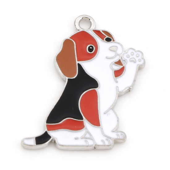 Picture of Zinc Based Alloy Cute Charms Silver Tone Multicolor Dog Animal Enamel 27mm x 23mm, 10 PCs