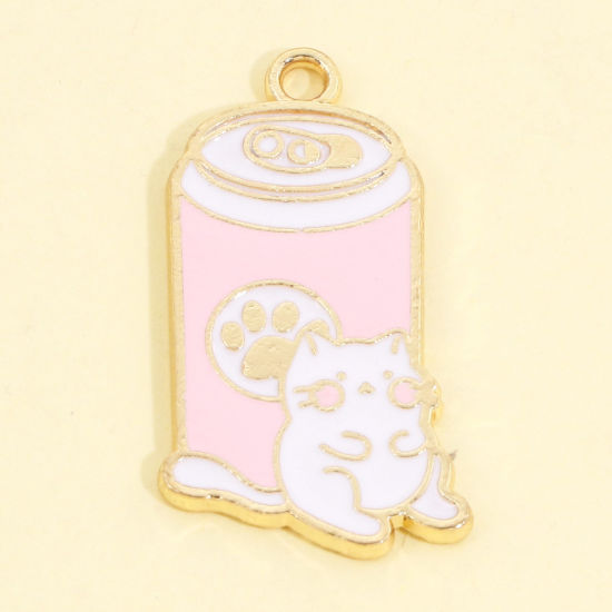 Image de Pendentifs en Alliage de Zinc Chat Or Clair Rose Clair Émail 3.4cm x 1.9cm, 5 Pcs